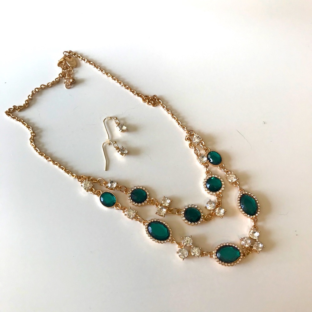 Faux emerald and rhinestone necklace